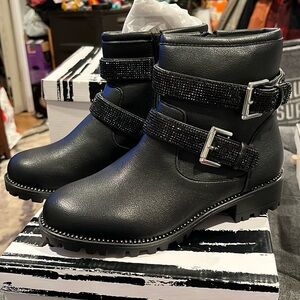 Dolce Vita Kids Size 4 Big Girls Black Rhinestone Accented Boots Brand New